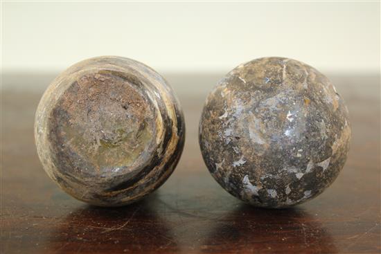 Two Syrian glass gourd flasks, c.6th century A.D., 8.5cm